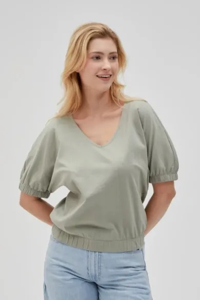 Bluzka damska z krótkim rękawem, khaki, Moodo