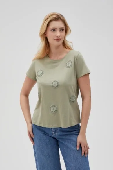 Bluzka damska z krótkim rękawem, khaki, Moodo