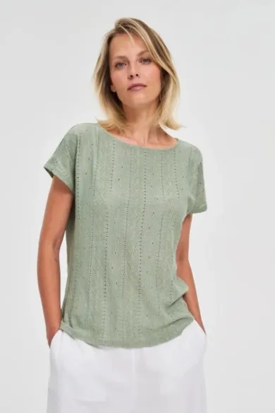 Bluzka damska z krótkim rękawem, khaki, Moodo