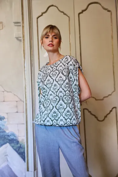 Bluzka damska z krótkim rękawem, khaki, Moodo