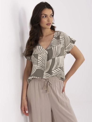 Bluzka damska z krótkim rękawem, khaki, Sublevel