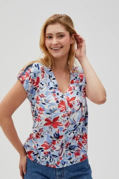 Bluzka damska z krótkim rękawem, niebieska, Moodo