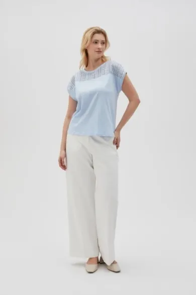 Bluzka damska z krótkim rękawem, niebieska, Moodo