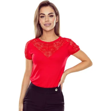 Bluzka damska z krótkim rękawem, plus size, czerwona, Cyryla, Eldar