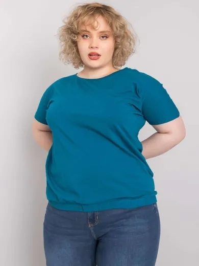 Bluzka damska z krótkim rękawem, plus size, niebieska, Basic Feel Good