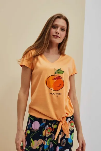 Bluzka damska z krótkim rękawem, pomarańczowa, Moodo