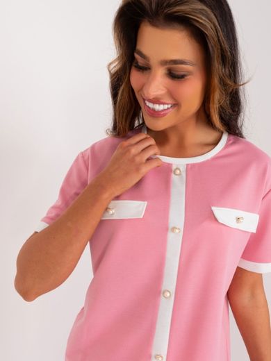 Bluzka damska z krótkim rękawem, różowa, Lakerta