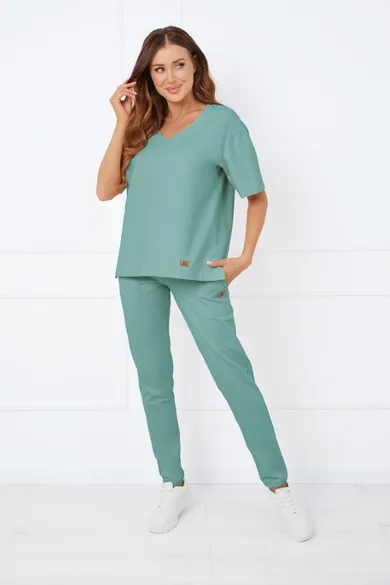 Bluzka damska z krótkim rękawem, turkusowa, Caro, Italian Fashion