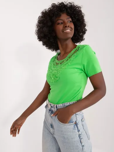 Bluzka damska z krótkim rękawem, zielona, Ambitionfly