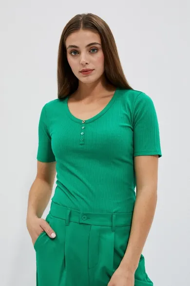 Bluzka damska z krótkim rękawem, zielona, Moodo