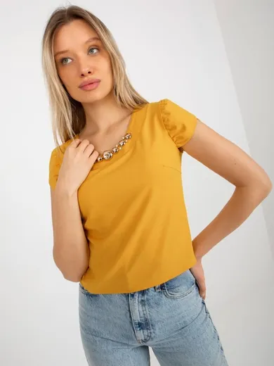 Bluzka damska z krótkim rękawem, żółta, Lakerta