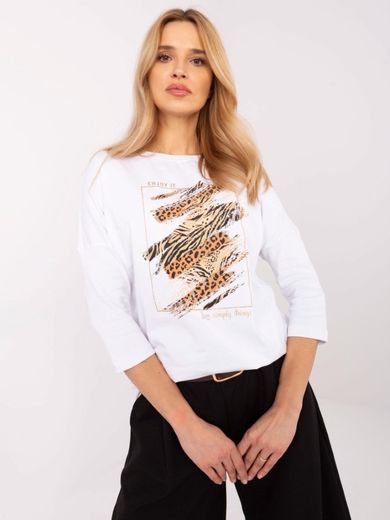 Bluzka damska z rękawem 3/4, biała, Calimera