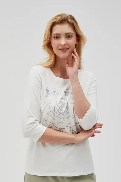Bluzka damska z rękawem 3/4, biała, Moodo