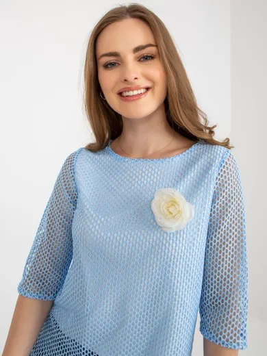 Bluzka damska z rękawem 3/4, niebieska, Lakerta