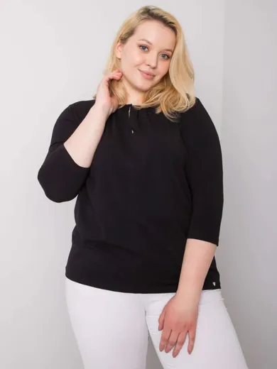 Bluzka damska z rękawem 3/4, plus size, czarna, Basic Feel Good