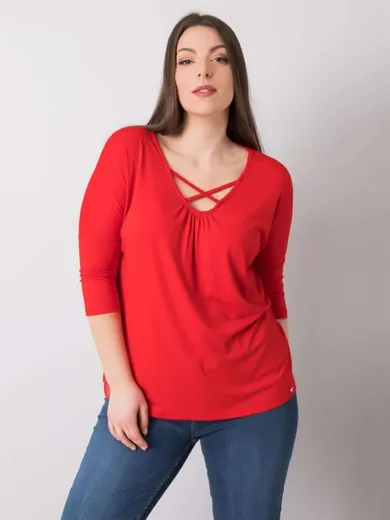 Bluzka damska z rękawem 3/4, plus size, czerwona, Basic Feel Good