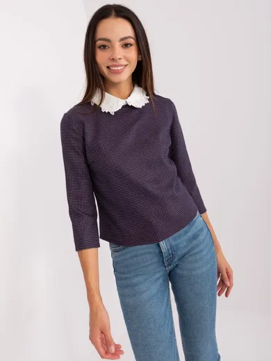 Bluzka damska z rękawem 3/4, wełniana, granatowa, Lakerta