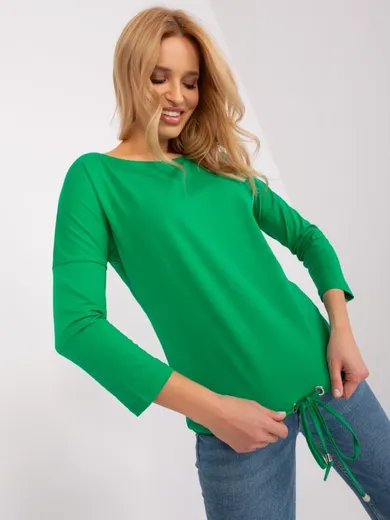Bluzka damska z rękawem 3/4, zielona, Basic Feel Good