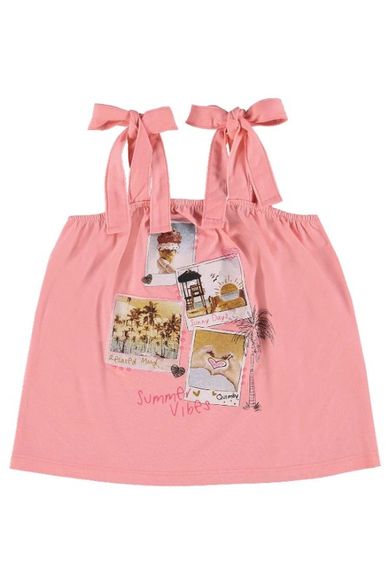 Bluzka dziewczęca na ramiączka, różowa, Quimby