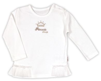 Bluzka dziewczęca z długim rękawem, bawełna organiczna, ecru, tiul, Princess, Nicol
