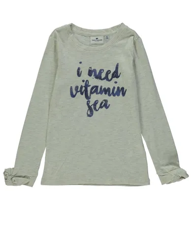 Bluzka dziewczęca z długim rękawem, beżowa melanż, I need vitamin sea, Tom Tailor