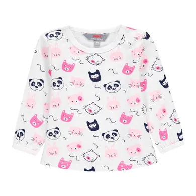 Bluzka dziewczęca z długim rękawem, biało-różowa, Kanz