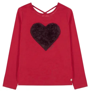 Bluzka dziewczęca z długim rękawem, czerwona, serce, Tom Tailor