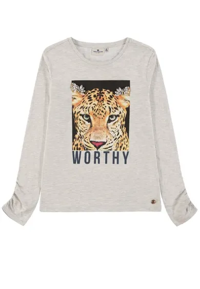 Bluzka dziewczęca z długim rękawem, ecru, Tom Tailor