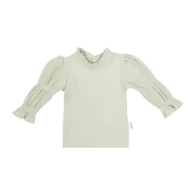 Bluzka dziewczęca z długim rękawem, prążkowana, zielona, Nicol