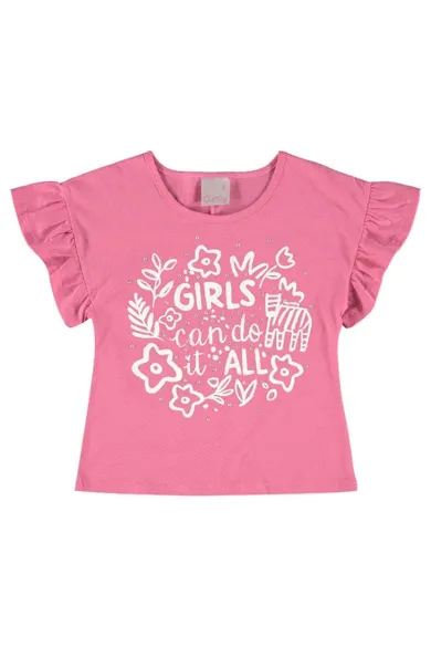 Bluzka dziewczęca z krókim rękawem, różowa, Quimby