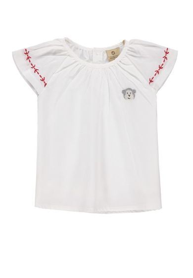 Bluzka dziewczęca z krótkim rękawem, bawełna organiczna, ecru, Bellybutton