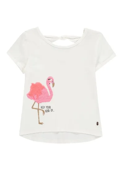 Bluzka dziewczęca z krótkim rękawem, biała, dwustronne cekiny, Tom Tailor