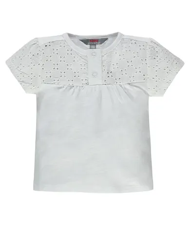 Bluzka dziewczęca z krótkim rękawem, biała, haftowana, Kanz