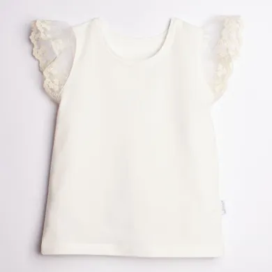Bluzka dziewczęca z krótkim rękawem, ecru, Nicol