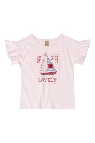 Bluzka dziewczęca z krótkim rękawem, jasnoróżowa, Up Baby