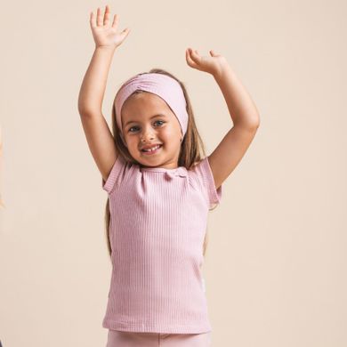 Bluzka dziewczęca z krótkim rękawem, prążkowana, różowa, Nicol