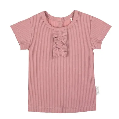 Bluzka dziewczęca z krótkim rękawem, prążkowana, różowa, Nicol