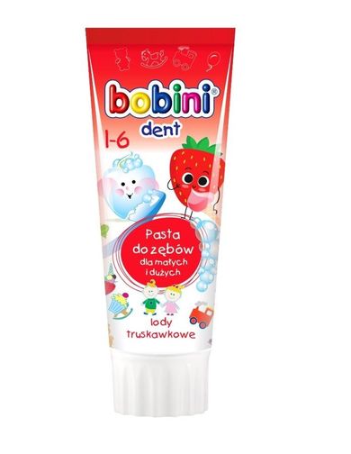 Bobini, Bobini Dent, pasta do zębów dla dzieci powyżej 1-go roku życia, Lody truskawkowe, 75 ml