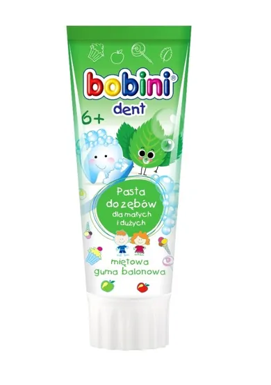Bobini, Dent, pasta do zębów, miętowa guma balonowa, 6 lat+, 75 ml