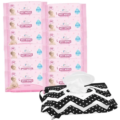 Bocioland, chusteczki nawilżane dla dzieci i niemowląt, 99% wody, 12-60 szt. + etui