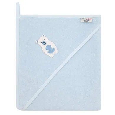 Bocioland, Miś polarny, bawełniane okrycie kąpielowe, ręcznik z kapturkiem, niebieskie, 80-80 cm