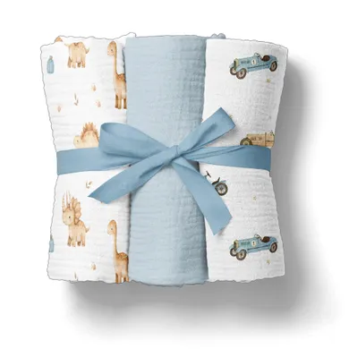 Bocioland, pieluszki muślinowe, niebieskie, 70-70 cm, 3 szt.