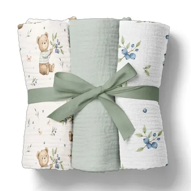 Bocioland, pieluszki muślinowe, zielony, 70-70 cm, 3 szt.