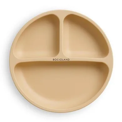 Bocioland, silikonowy talerzyk z przyssawkami i przegródkami, beżowy