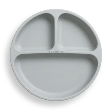 Bocioland, silikonowy talerzyk z przyssawkami i przegródkami, jasny szary