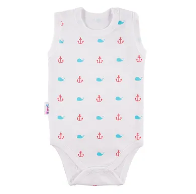 Body chłopięce bez rękawów, białe, kotwice, wieloryby, Eevi