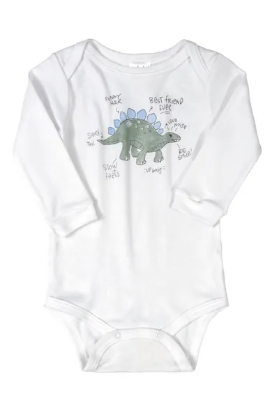 Body chłopięce z długim rękawem, białe, dinozaur, Up Baby