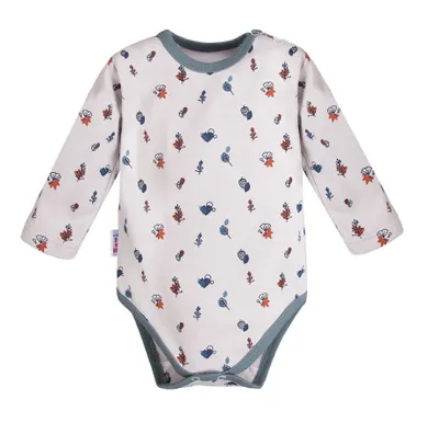Body chłopięce z długim rękawem, ecru, listki, Eevi