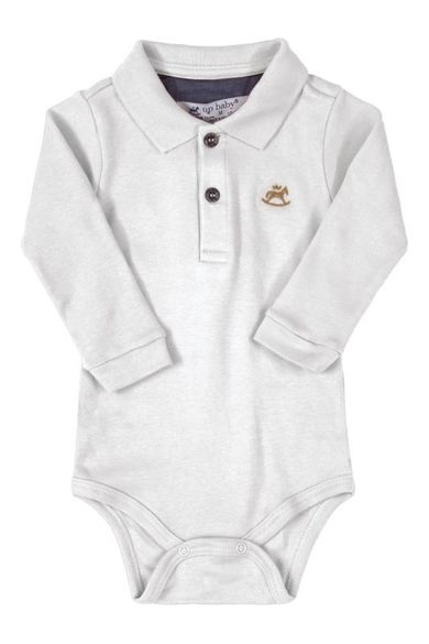 Body chłopięce z długim rękawem, kołnierzyk, białe, Up Baby
