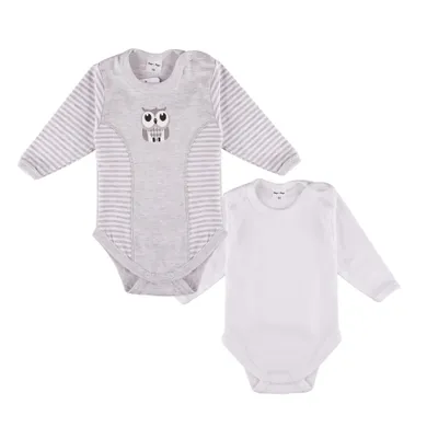 Body chłopięce z długim rękawem, szare, białe, zestaw, 2 szt., Tup Tup
